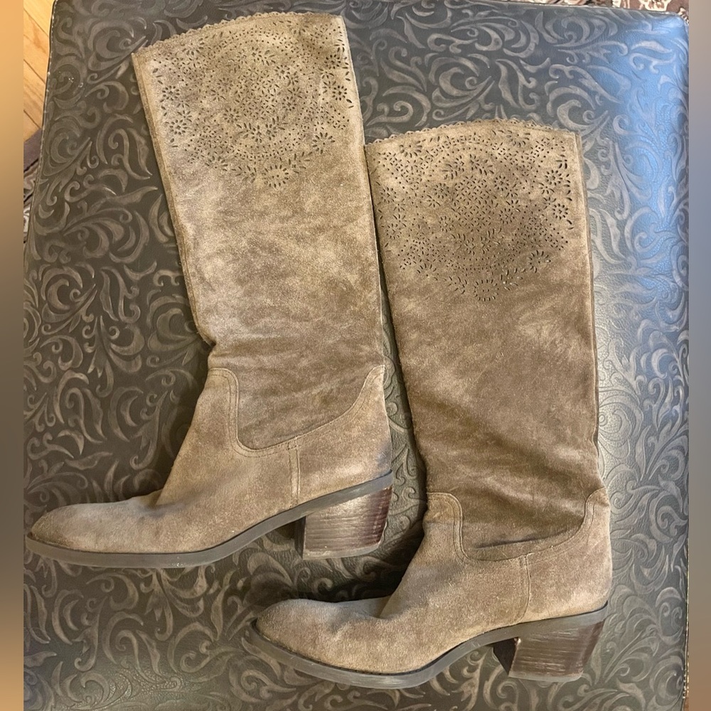 Incredible Franco Sarto suede laser cut tall boots!